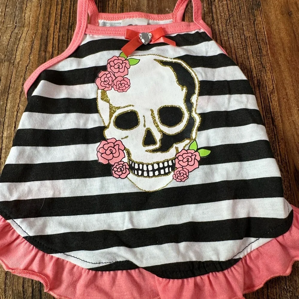 Chic Striped Dog Tank Top with Pink Accents